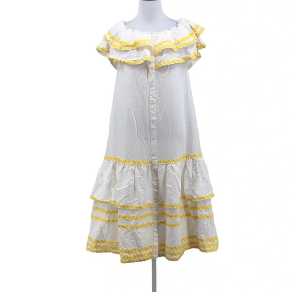 Lisa‎ Marie Fernandez White Ric Rac Ruffle Off The Shoulder Dress Womens Small - Picture 1 of 13